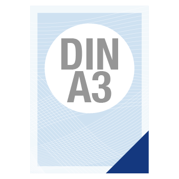 Eine einfache Grafik in Blau- und Grautönen mit Angabe der Artikelgröße, die symbolisch für den Artikel Plakat steht.